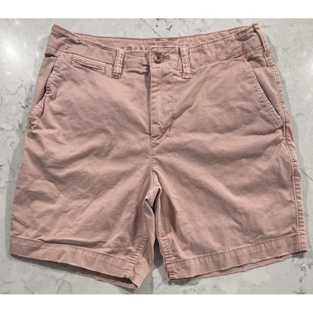 American Eagle Chino Shorts Mens 31 Pink Cotton Stretch Flat Front Preppy Casual